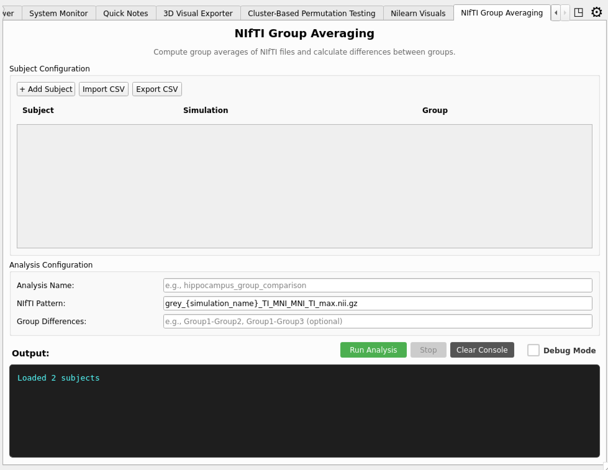 NIfTI Group Average UI